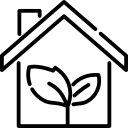 icon of a house outline with a leaf growing